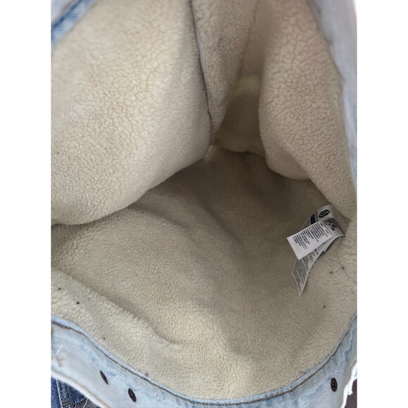 Levis Ex-Boyfriend Sherpa Lined Studded Stars Denim Trucker Jacket Women Medium - Picture 11 of 13